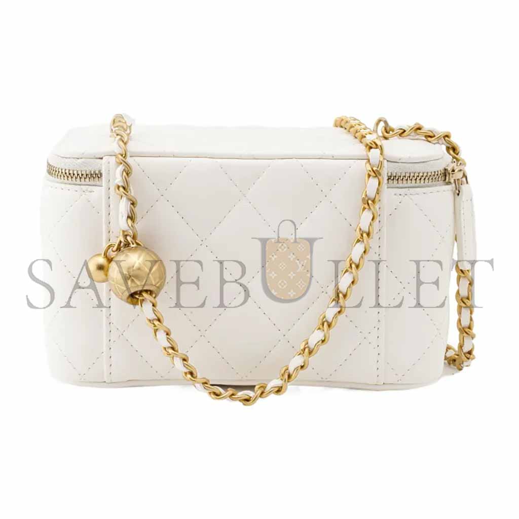 CHANEL LITTLE GOLDEN BALL SHEEPSKIN BOX BAG SHOULDER BAG CROSSBODY BAG REGULAR WOMEN'S WHITE (17*9.5*8cm) 